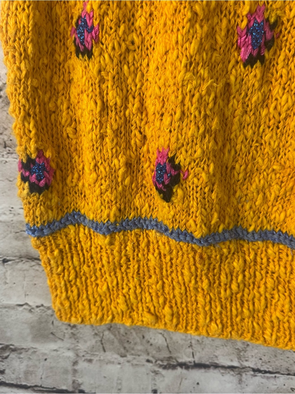 Vintage Liz Claiborne Large Knit Sweater Vest Linen Cotton Yellow Gold Blue RARE - Picture 4 of 6